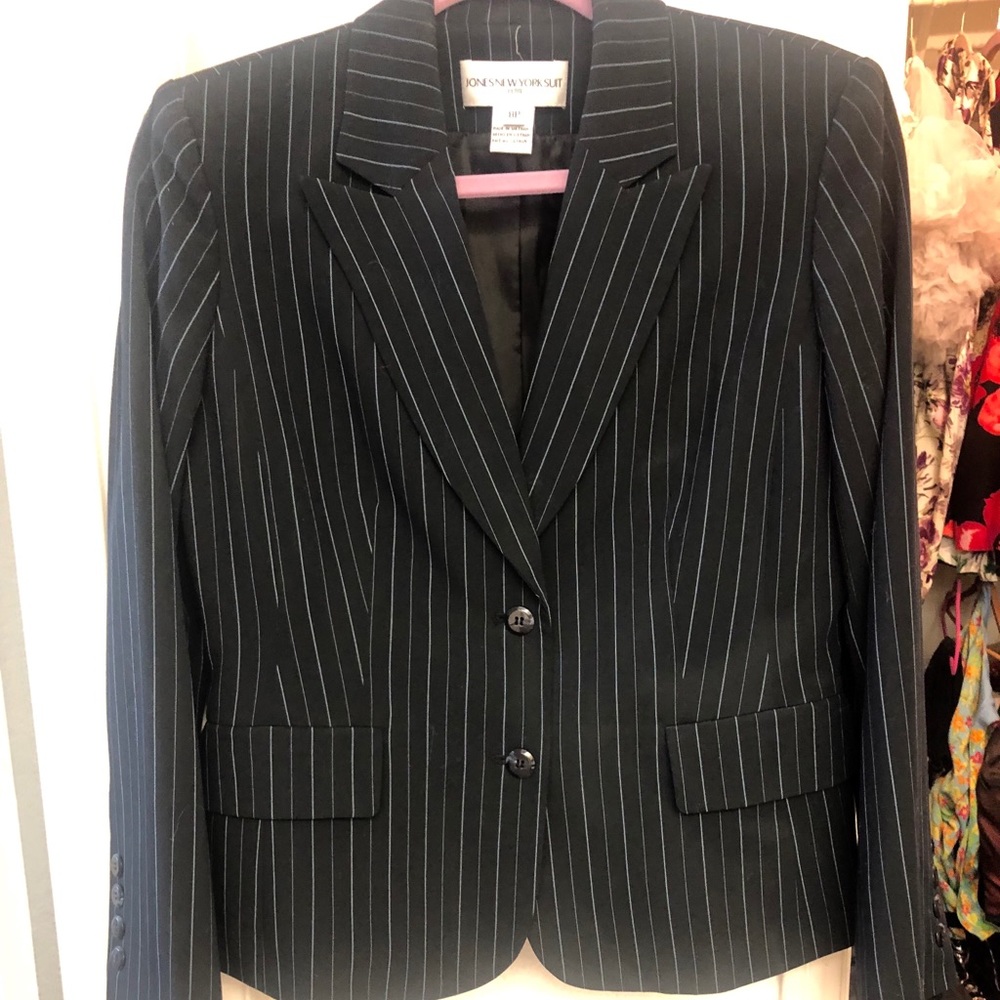 Black Pinstriped Suit Jacket, 8P